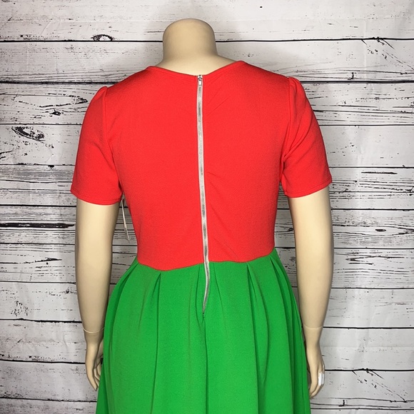 LuLaRoe NWT Size 2XL Pink & Green Colorblock Watermelon Fit & Flare Amelia Dress - Picture 4 of 5